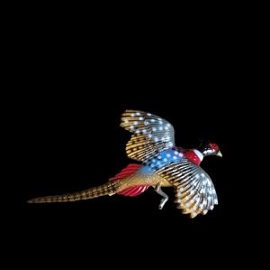 HAND PAINTED PHEASANT BROOCH IN CELLULOID
